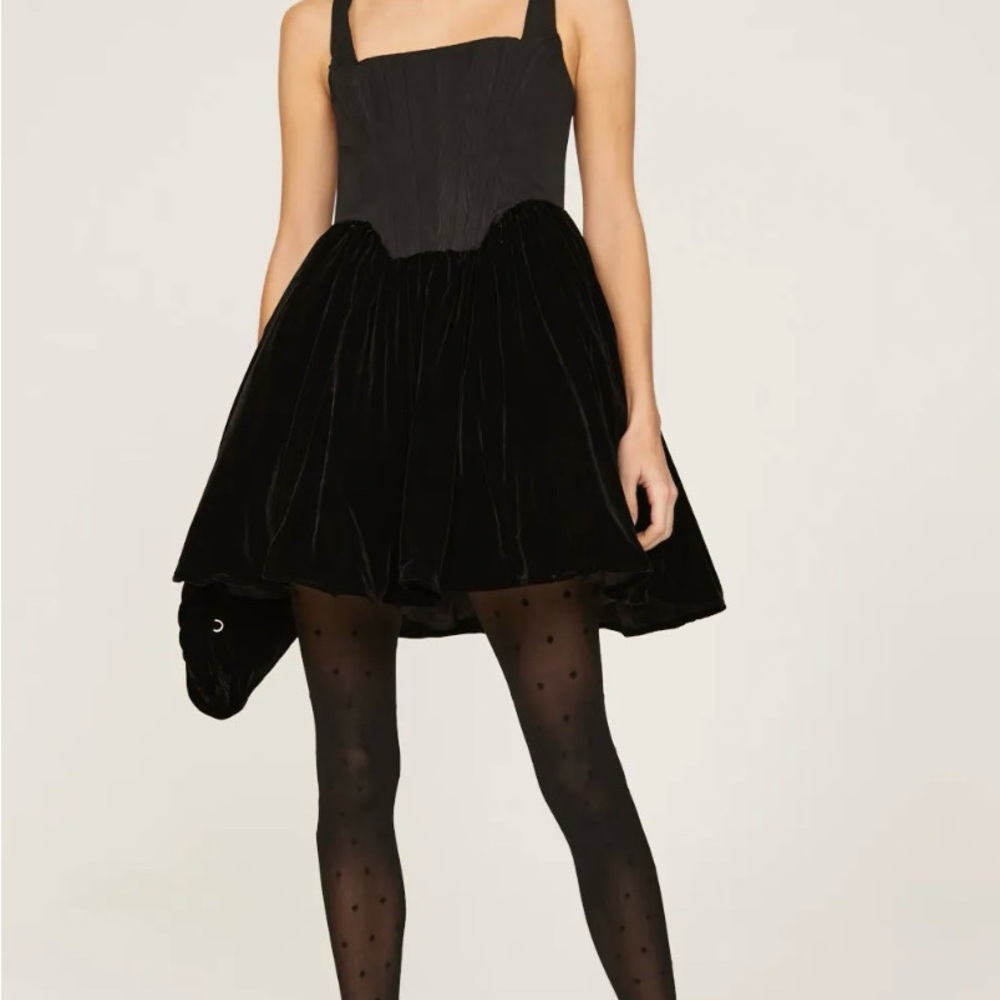 STAUD Black Velvet Mini Dress